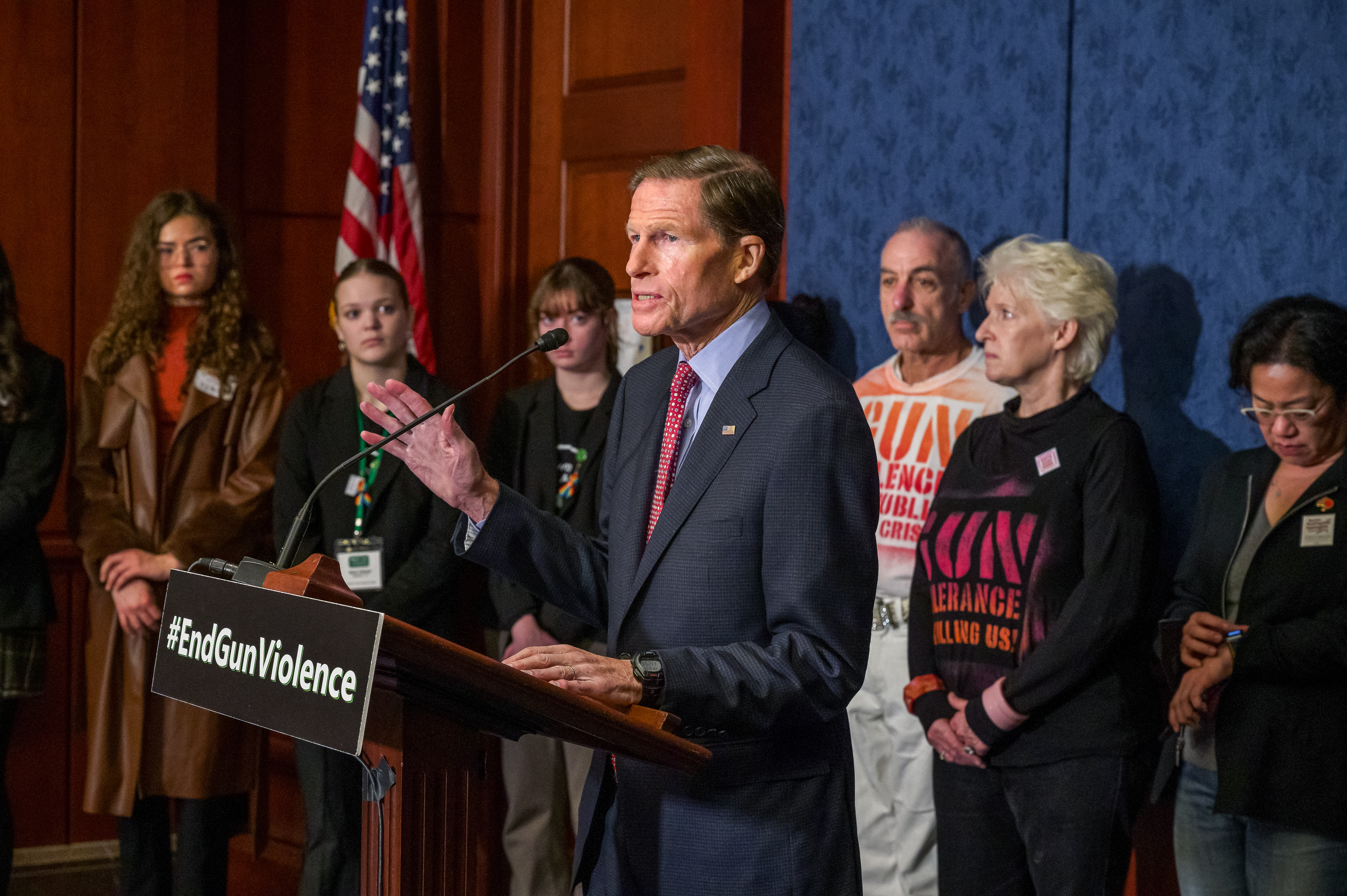 U.S. Senator Richard Blumenthal (D-CT) joined members of the Newtown Action Alliance, survivors, advocates, and families of gun violence victims at a press conference marking the tenth anniversary of the shooting at Sandy Hook Elementary School.