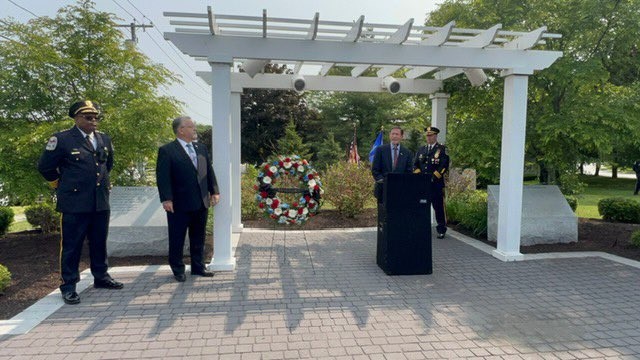 Blumenthal joined the Danbury Police Department in a ceremony honoring officers lost in the line of duty. 