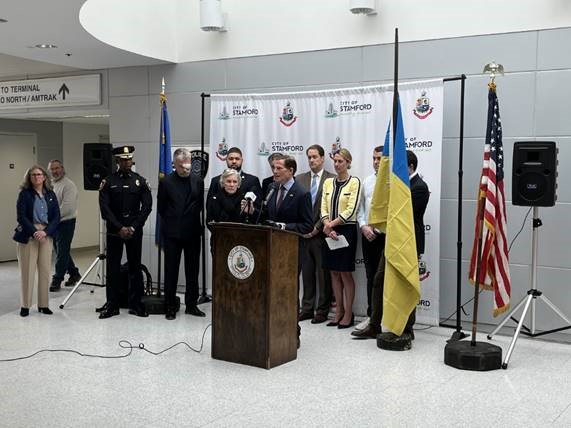 Blumenthal joined a ceremony announcing Kramatorsk, Ukraine as a sister city to Stamford.